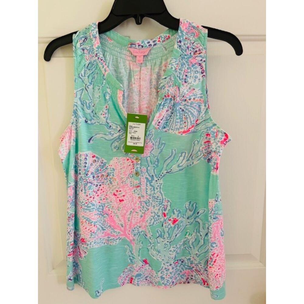 Lilly Pulitzer Essie Top Minty Fresh FanSea NWT Size Medium Blue Pink